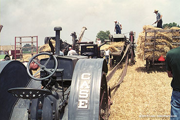 antique tractor thrashing wheat - threshing machine - 2005
