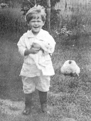 boy with rabbit chicken