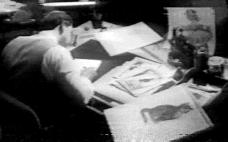 man drawing chessie and peake for c and o railroad